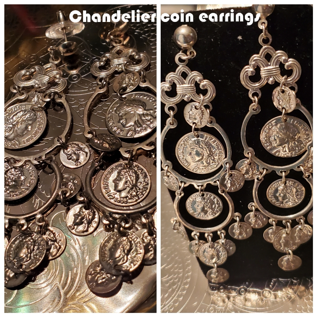 Nwot Coin Chandelier Silver Tone Earrings 7$